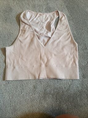Garage Ribbed V-Neck Crop Tank Top - Light Pink
